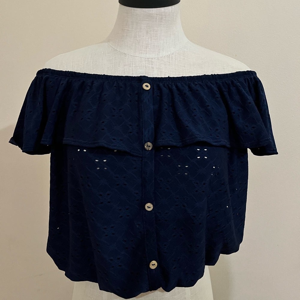 Elegant Navy Off-Shoulder Blouse